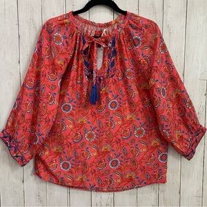 Karyn Seo Floral Paisley Embroidered Woven Penny Top Blouse Small Tassels NWT